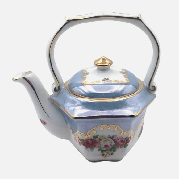 Vintage Porcelain Floral Teapot For One Lusterware With Lid Gold Trim China - Picture 4 of 9